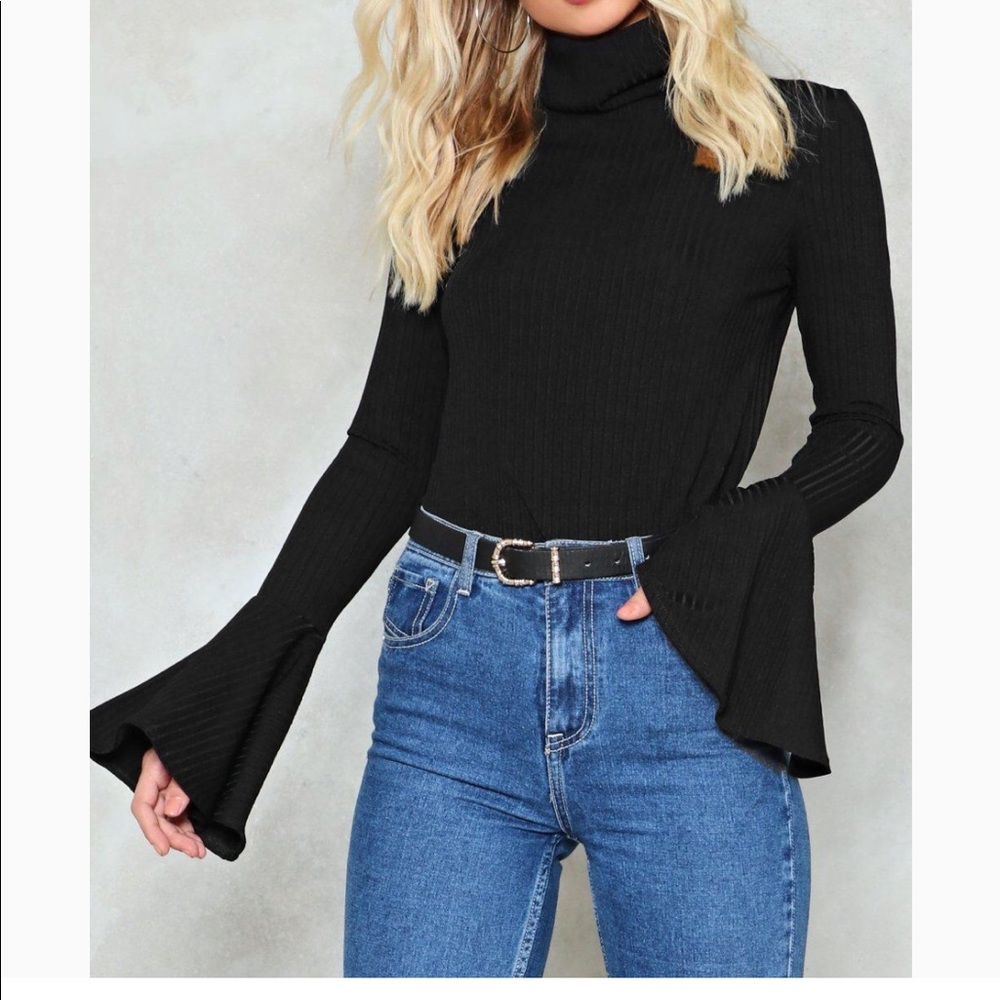 Nasty Gal black bell sleeve turtle neck
